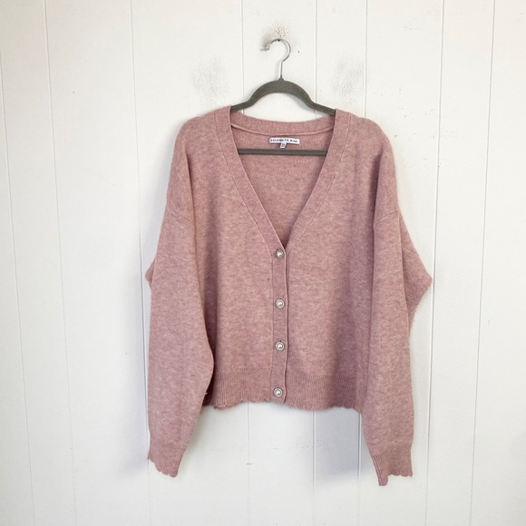 Celebrity Pink Sweaters - Celebrity Pink Pale Mauve V-Neck Faux Pearl Button Cardigan Sweater XXXL